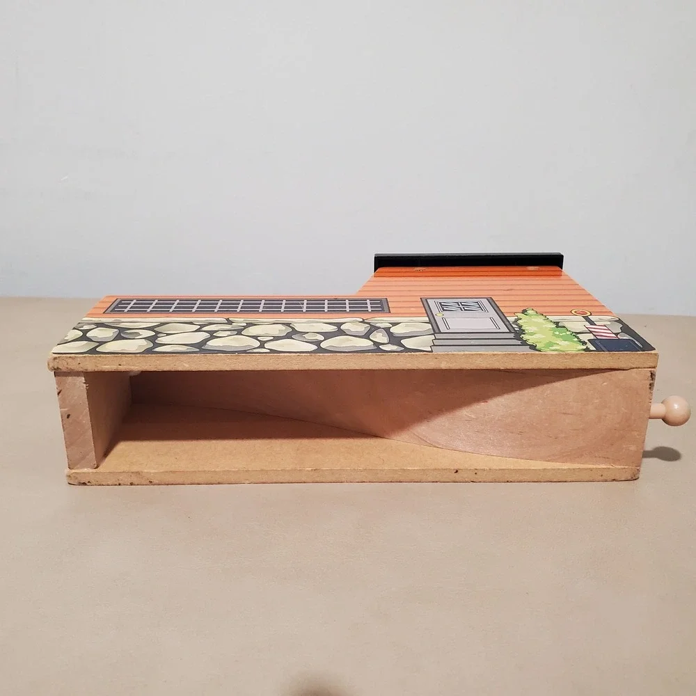 Wooden Railway Tunnel Bridge Orange Siding Stone Graphics Building Block Top